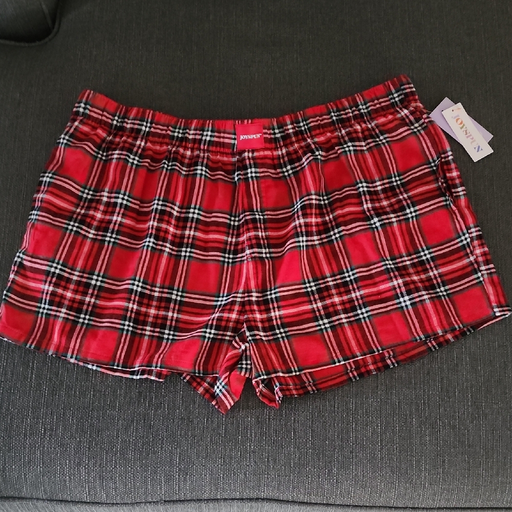 JOYSPUN Red Plaid Sleep Shorts 1X 16-18 Holiday Flannel Pajama Lounge Shorts - Picture 2 of 8